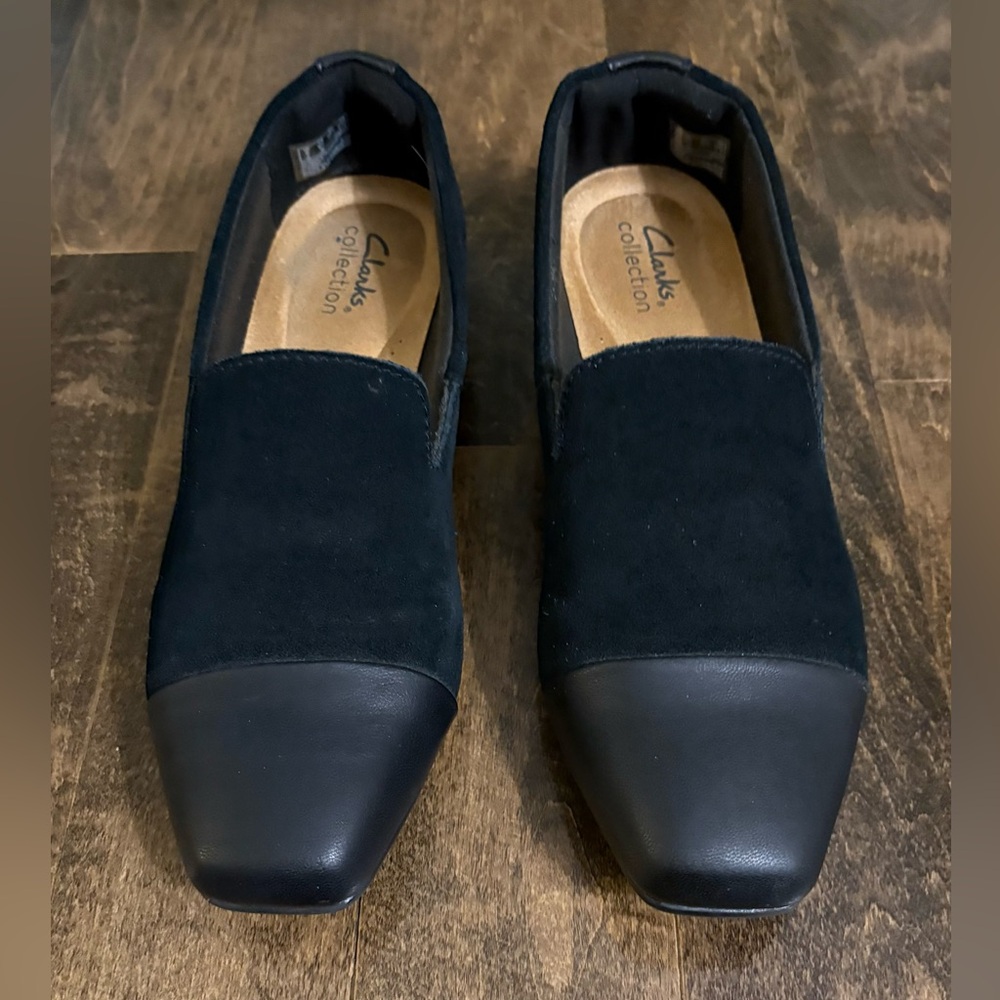 Clarks Black Suede & Leather Cap Toe Loafers - Picture 2 of 9